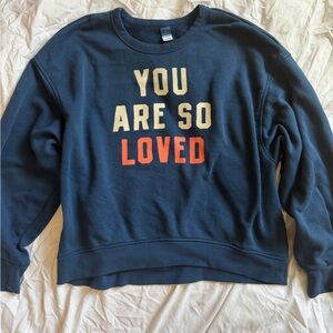 Old Navy Blue Sweater with Cream and Red Text